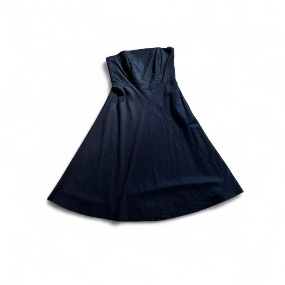 Y2K Banana Republic Linen Blend‎ Dress Women's Size 12 Black Strapless Midi Full
